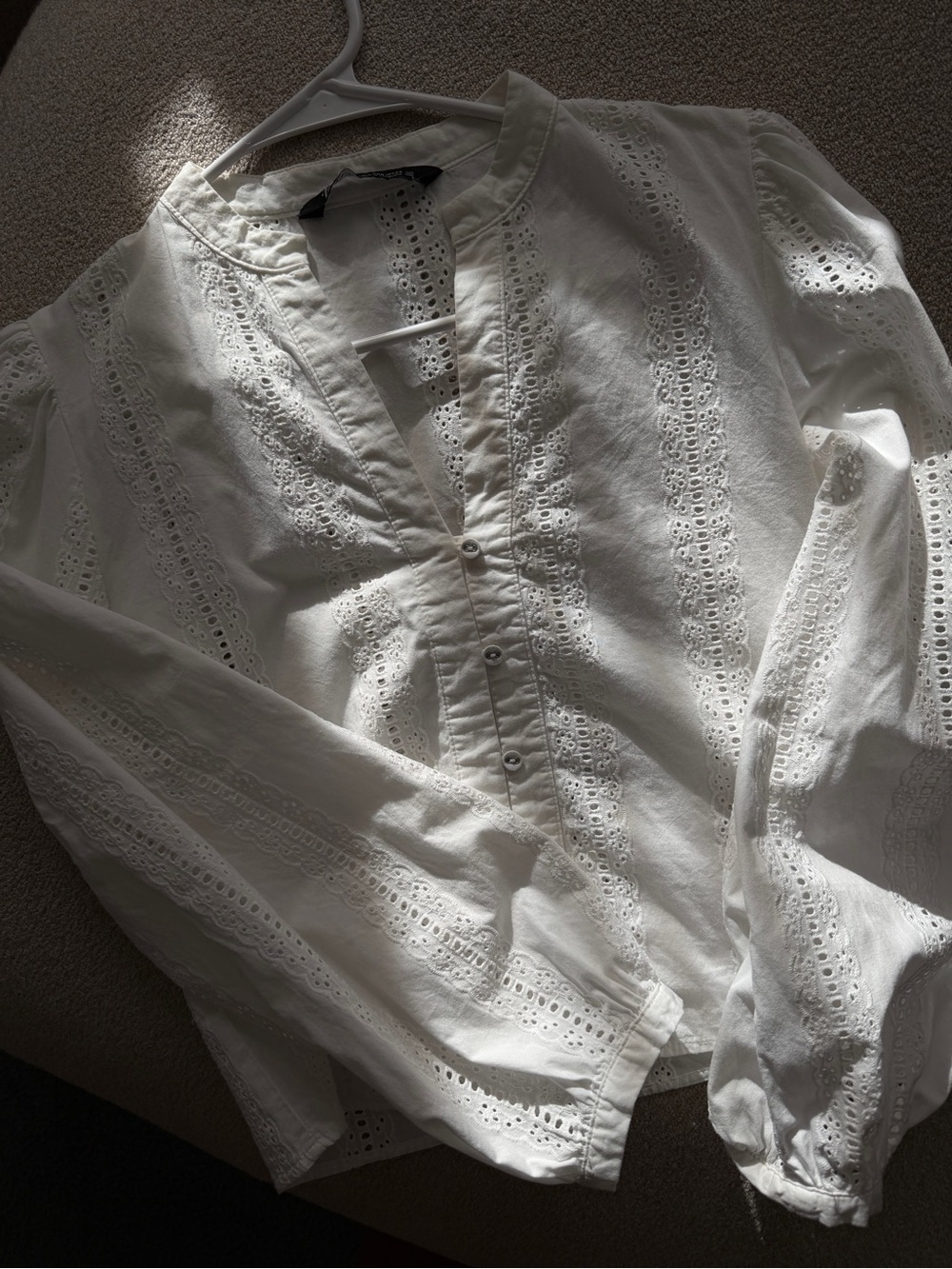Zara White Eyelet Cotton Shirt - Classic Lightweight Button Front